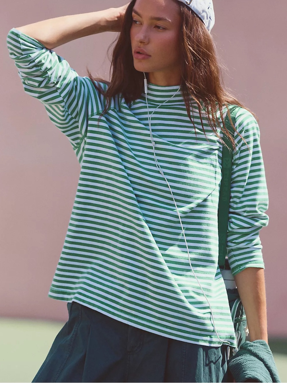 NEW FP Movement x Free People Restoration Green & White Striped Long-Sleeve Tee